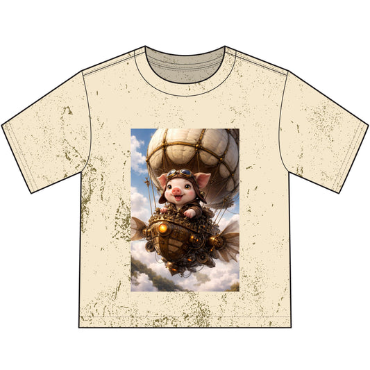 Airship Adventure Piglet Youth T-Shirt — Steampunk Homestead Travel Vibe