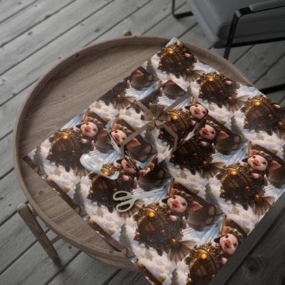 Blue Fantasy Piglet Wrapping Paper - Steampunk Gift Wrap Roll