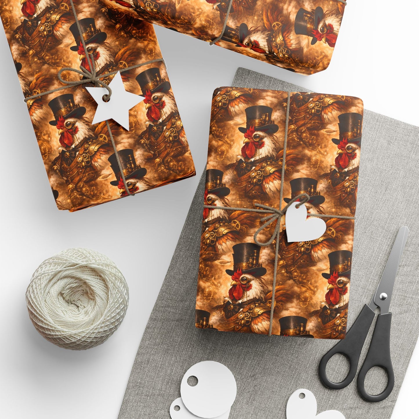 Wrapping Paper Roll — Rustic Rooster Farmhouse Pattern Featuring Colonel Cluckster