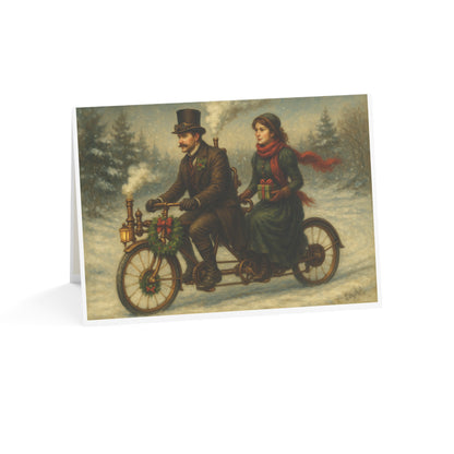 Greeting Cards - Victorian Steam Bicycle Enthusiast Couple Holiday Ride Set