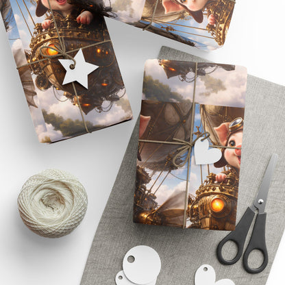 Blue Fantasy Piglet Wrapping Paper - Steampunk Gift Wrap Roll