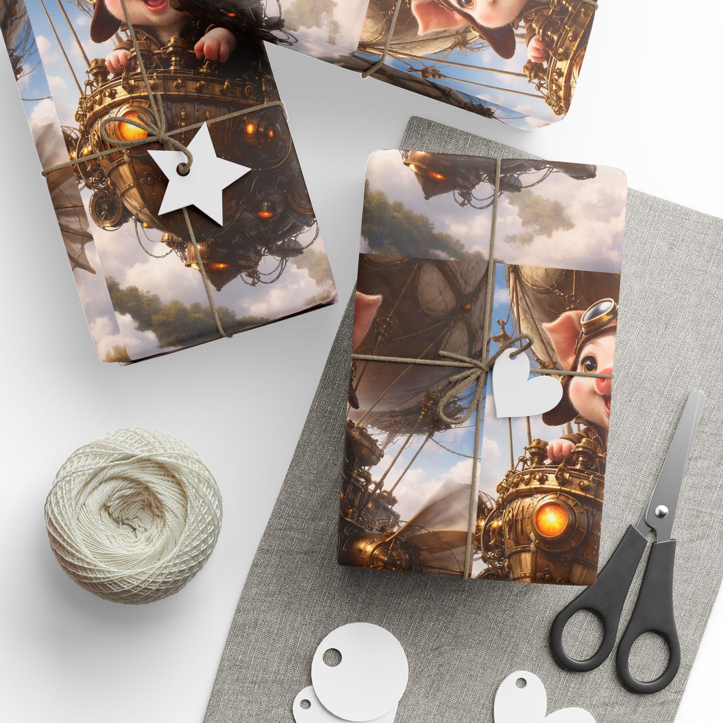 Blue Fantasy Piglet Wrapping Paper - Steampunk Gift Wrap Roll