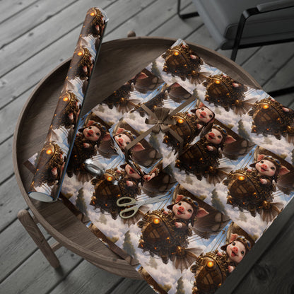 Blue Fantasy Piglet Wrapping Paper - Steampunk Gift Wrap Roll