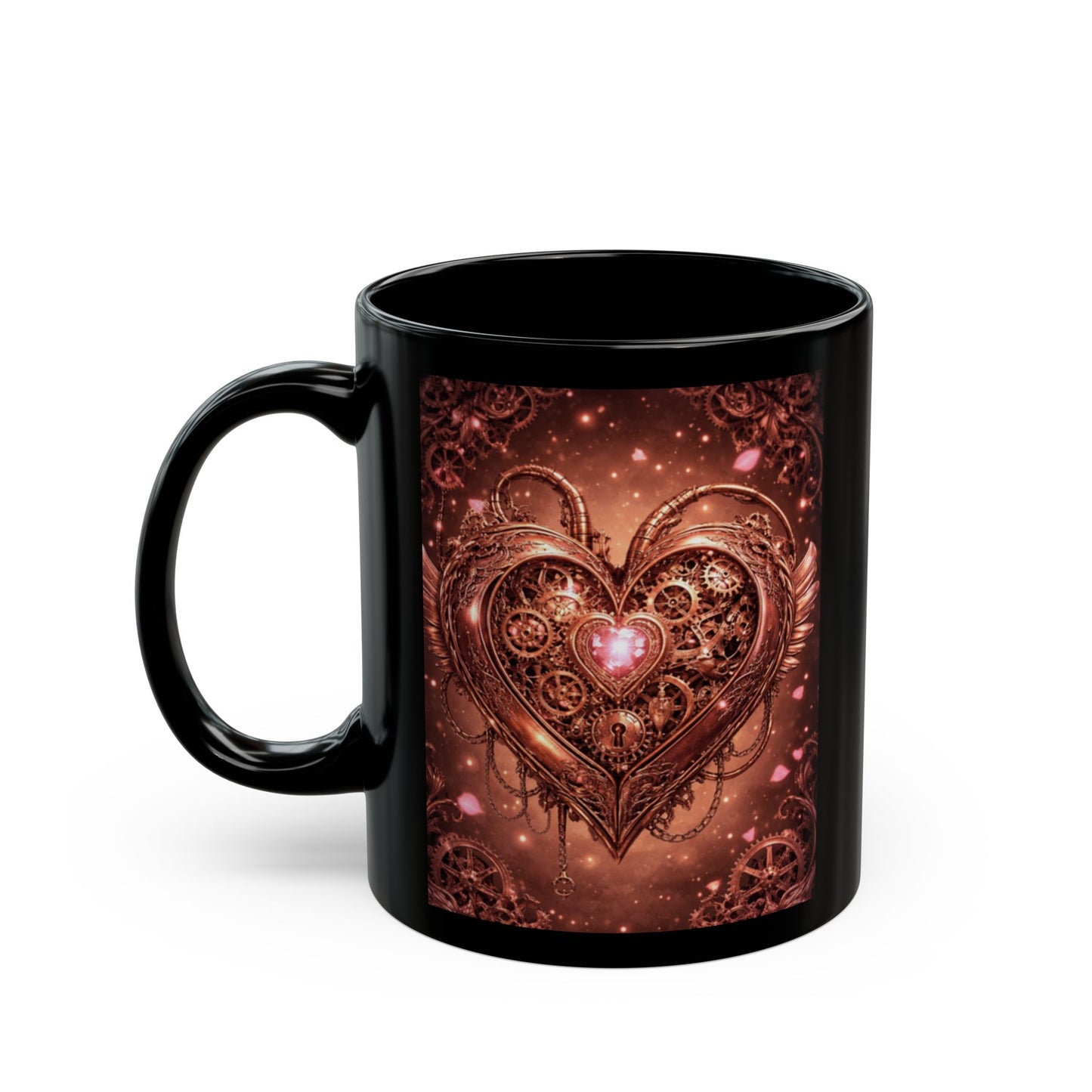 Steampunk Gear Heart Black Mug — 11oz & 15oz