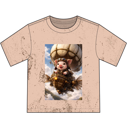 Airship Adventure Piglet Youth T-Shirt — Steampunk Homestead Travel Vibe
