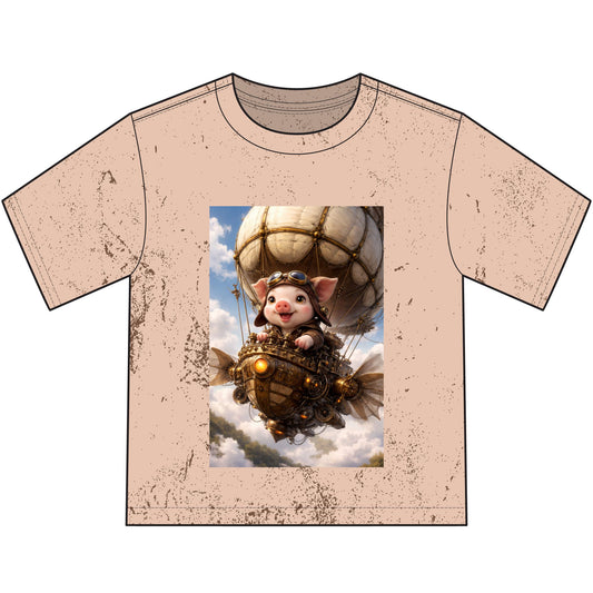 Airship Adventure Piglet Youth T-Shirt — Steampunk Homestead Travel Vibe