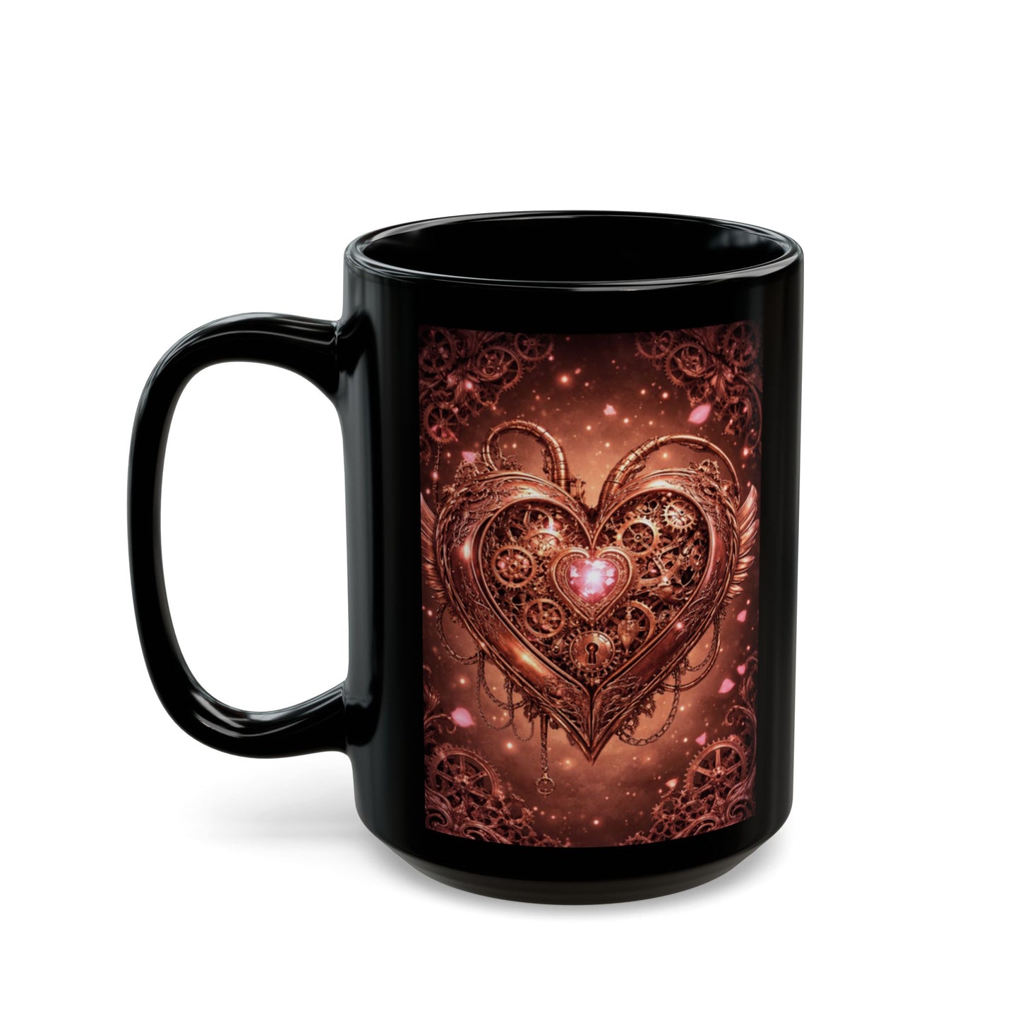 Steampunk Gear Heart Black Mug — 11oz & 15oz