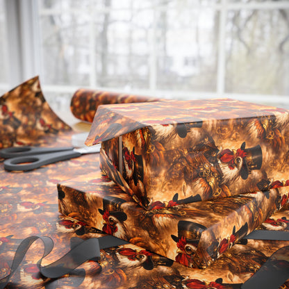 Wrapping Paper Roll — Rustic Rooster Farmhouse Pattern Featuring Colonel Cluckster