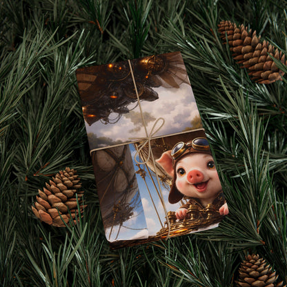 Blue Fantasy Piglet Wrapping Paper - Steampunk Gift Wrap Roll