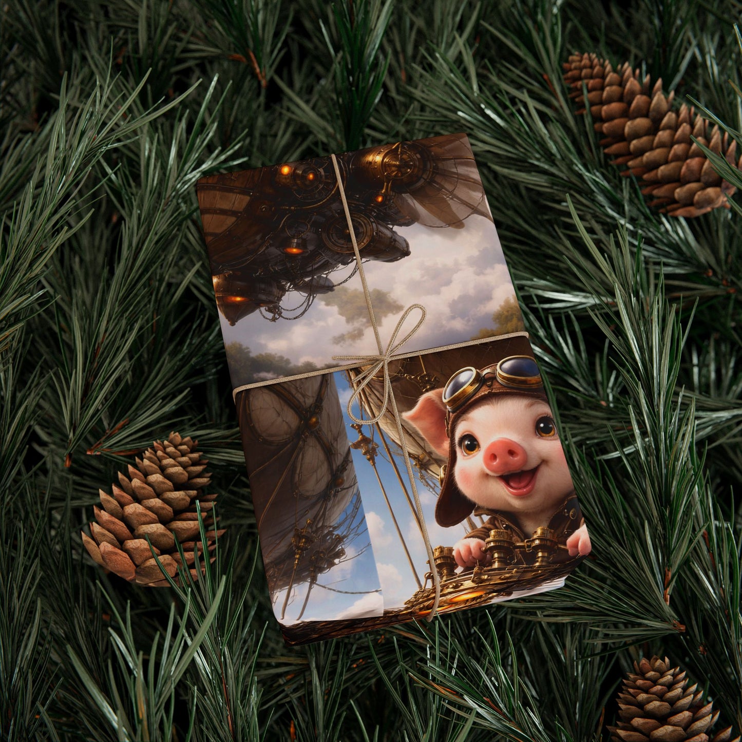 Blue Fantasy Piglet Wrapping Paper - Steampunk Gift Wrap Roll