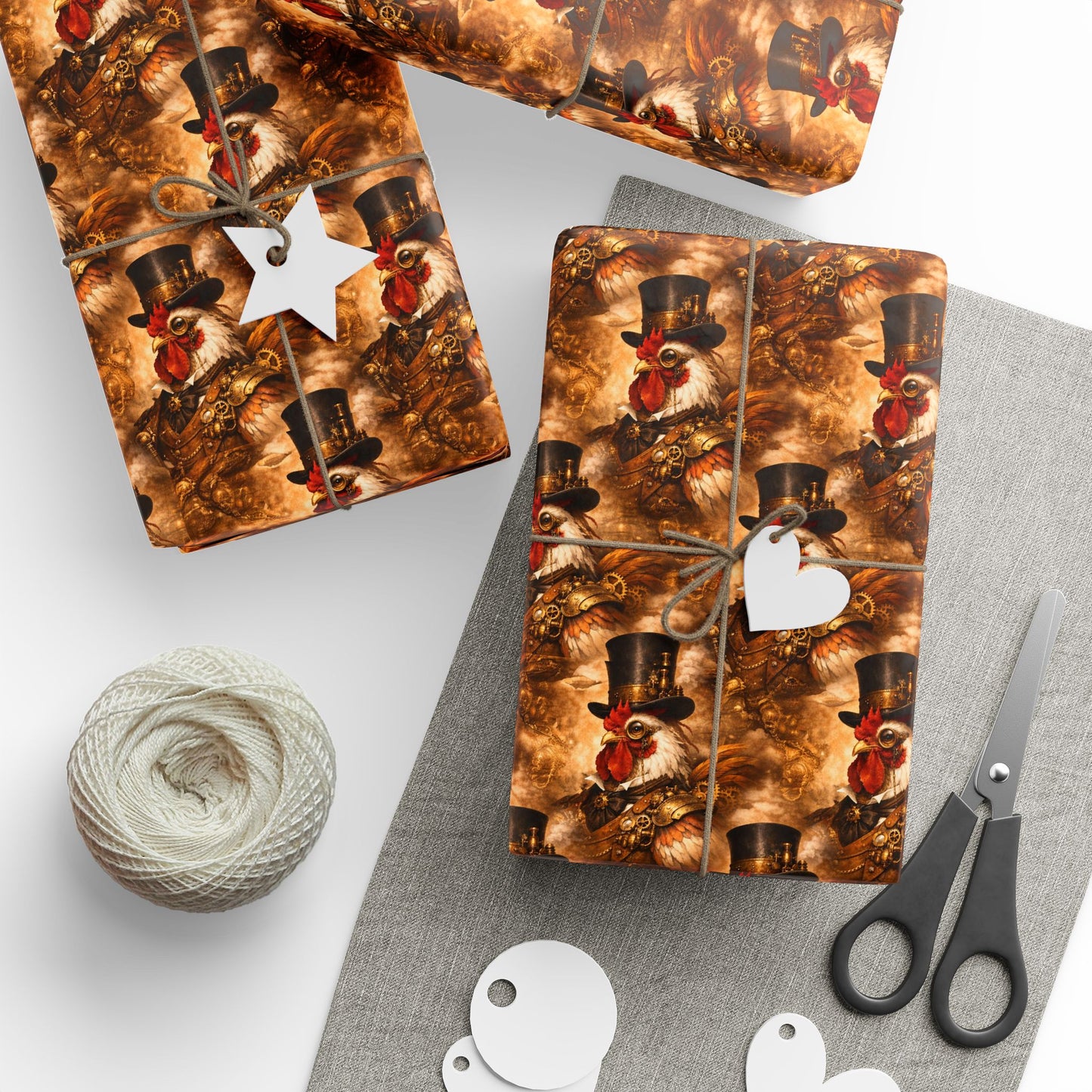 Wrapping Paper Roll — Rustic Rooster Farmhouse Pattern Featuring Colonel Cluckster
