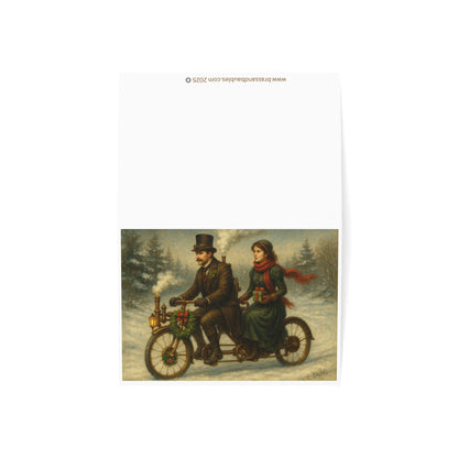 Greeting Cards - Victorian Steam Bicycle Enthusiast Couple Holiday Ride Set
