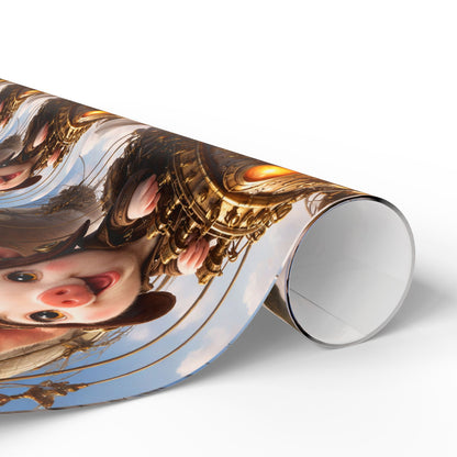 Blue Fantasy Piglet Wrapping Paper - Steampunk Gift Wrap Roll