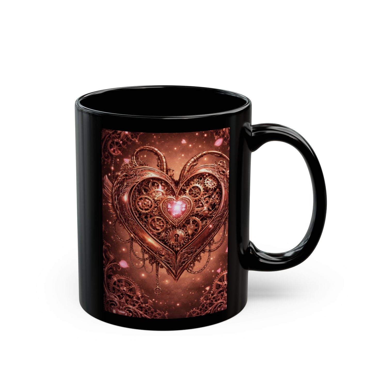 Steampunk Gear Heart Black Mug — 11oz & 15oz