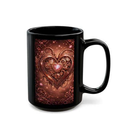 Steampunk Gear Heart Black Mug — 11oz & 15oz