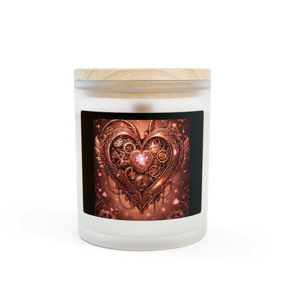 Steampunk Rose Gold Heart Frosted Glass Candle — Romantic 11oz Scented Gift
