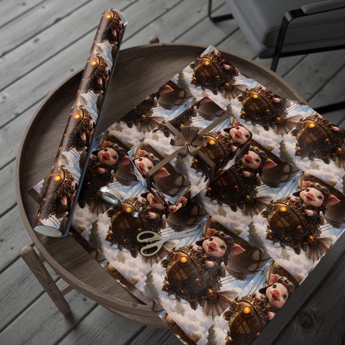 Blue Fantasy Piglet Wrapping Paper - Steampunk Gift Wrap Roll