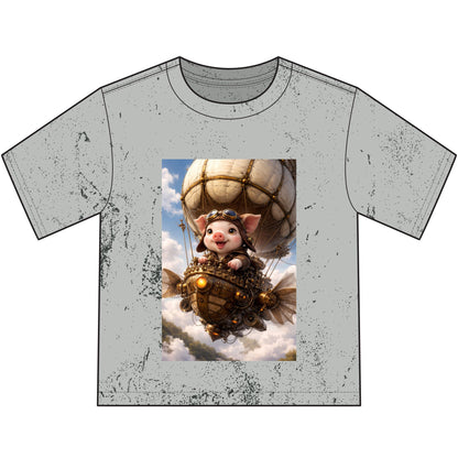 Airship Adventure Piglet Youth T-Shirt — Steampunk Homestead Travel Vibe