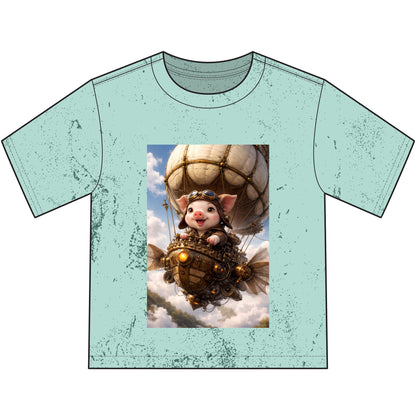 Airship Adventure Piglet Youth T-Shirt — Steampunk Homestead Travel Vibe