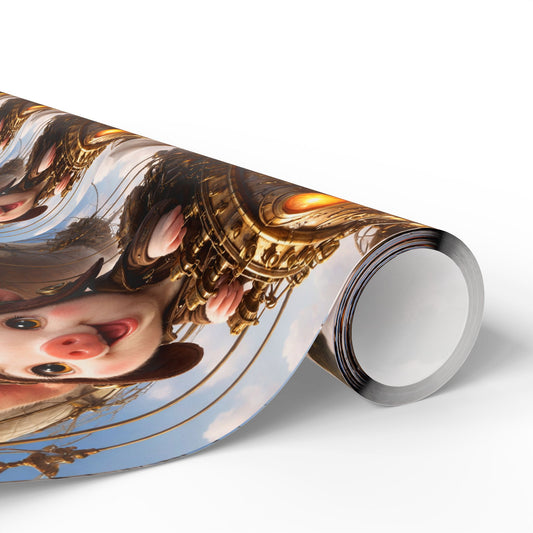 Blue Fantasy Piglet Wrapping Paper - Steampunk Gift Wrap Roll