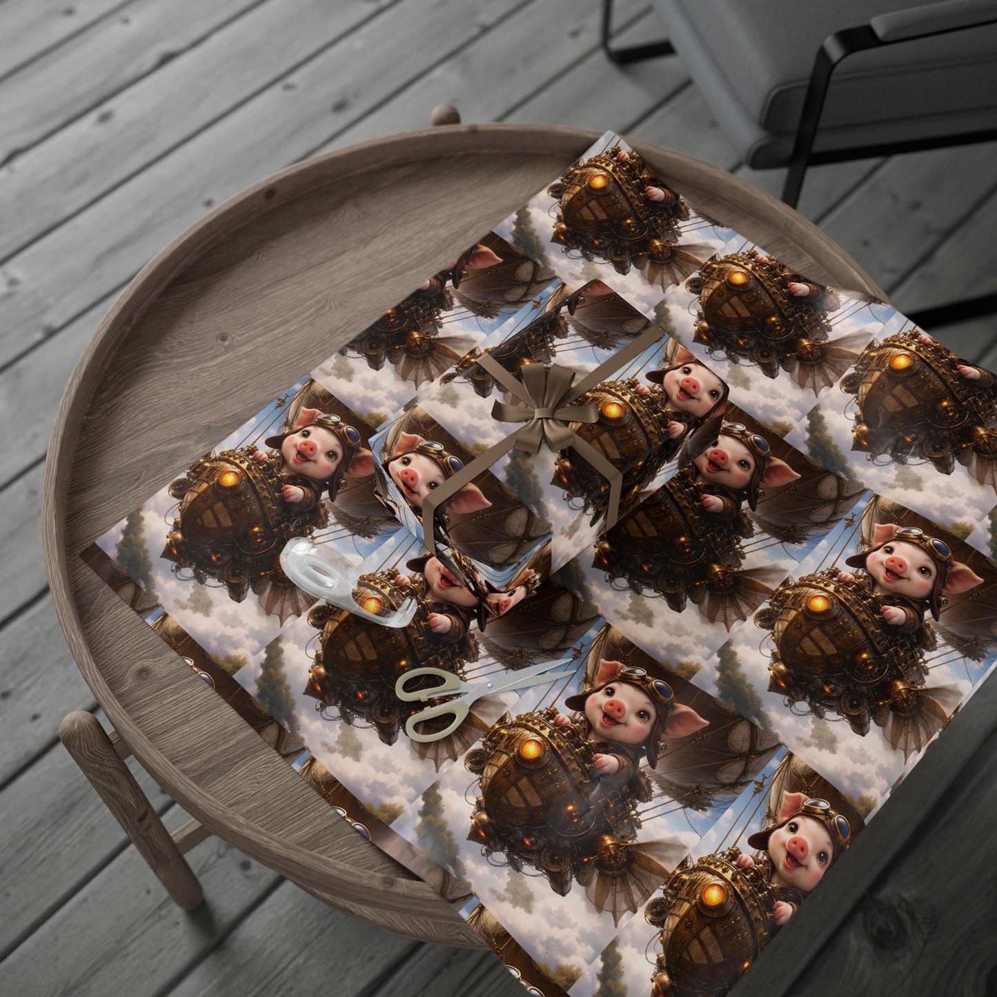 Blue Fantasy Piglet Wrapping Paper - Steampunk Gift Wrap Roll