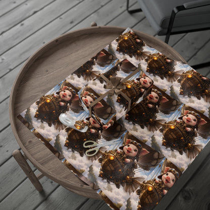 Blue Fantasy Piglet Wrapping Paper - Steampunk Gift Wrap Roll
