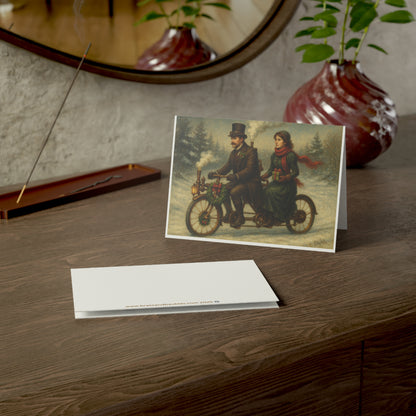 Greeting Cards - Victorian Steam Bicycle Enthusiast Couple Holiday Ride Set